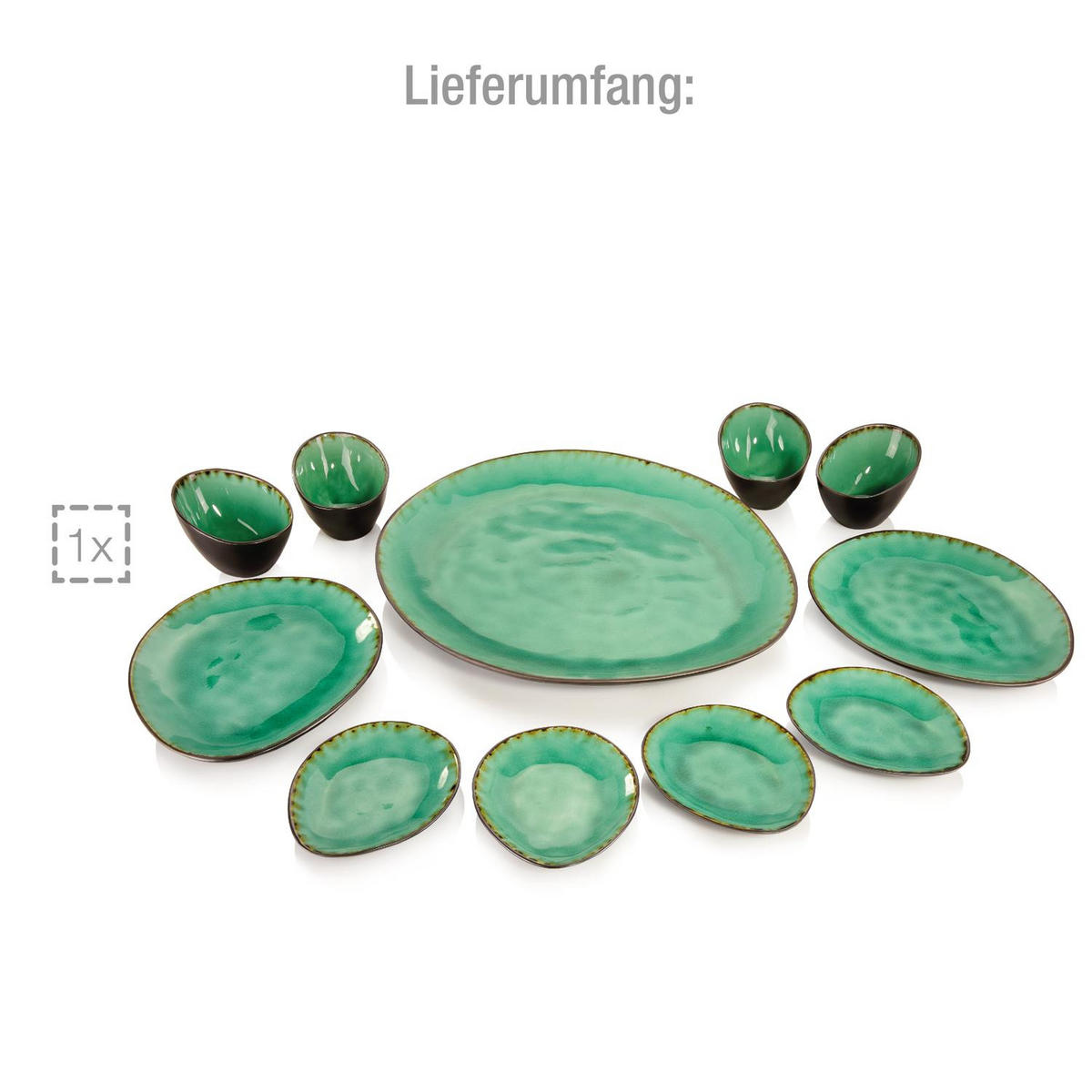 SERVIERPLATTEN SET PALM BEACH - 11 teilig aus Steingut - Grün, Keramik (16.5/32/38cm) - Sänger