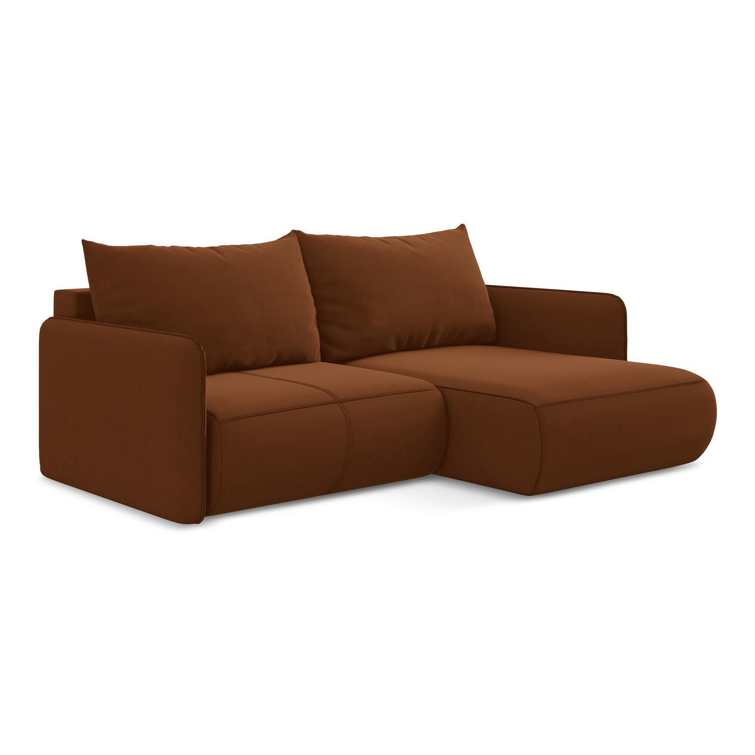 ECKSOFA mit Schlaffunktion Samt Stoff Orange - Terracotta/Schwarz, Kunststoff/Textil (207/148cm) - LaMiaSofa