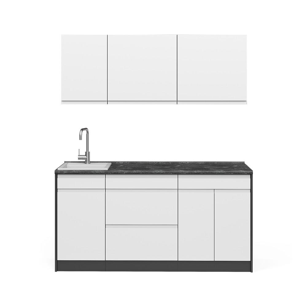 SINGLEKÜCHE R-Line, Weiß/Anthrazit, 160 cm Arbeitsplatte Platin - Anthrazit/Weiß, Holzwerkstoff (160/81.6/60cm) - Vicco