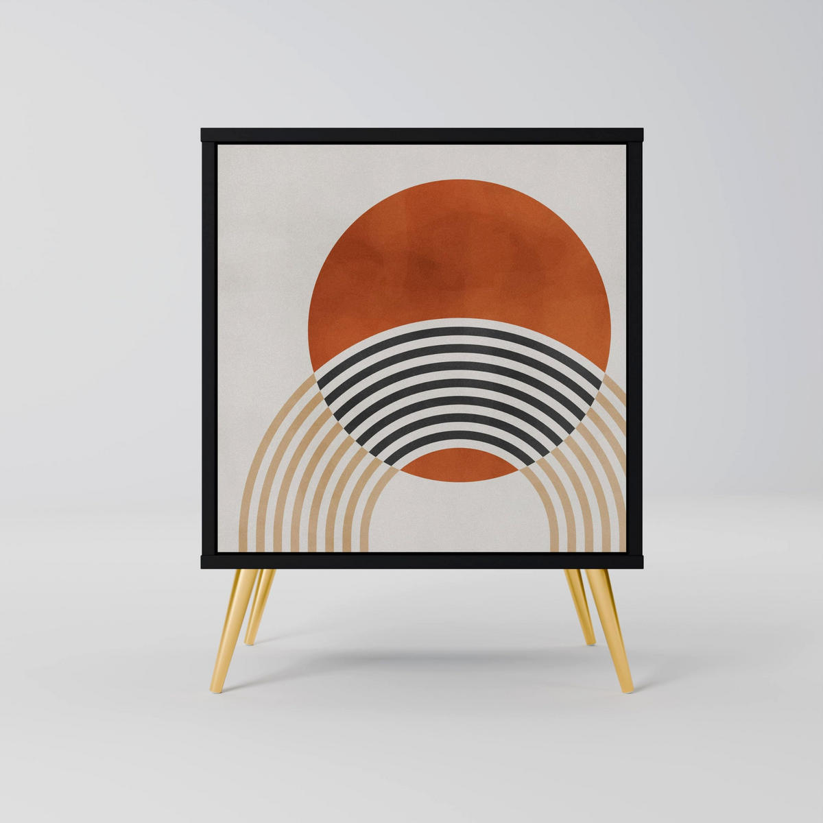 SIDEBOARD SPACE AROUND, Schwarz, 57,5x42x67,5 cm, Schwarze Metall-Rahmenfüße - Multicolor/Schwarz, Holzwerkstoff/Metall (57.5/67.5/42cm) - SpaceRebels