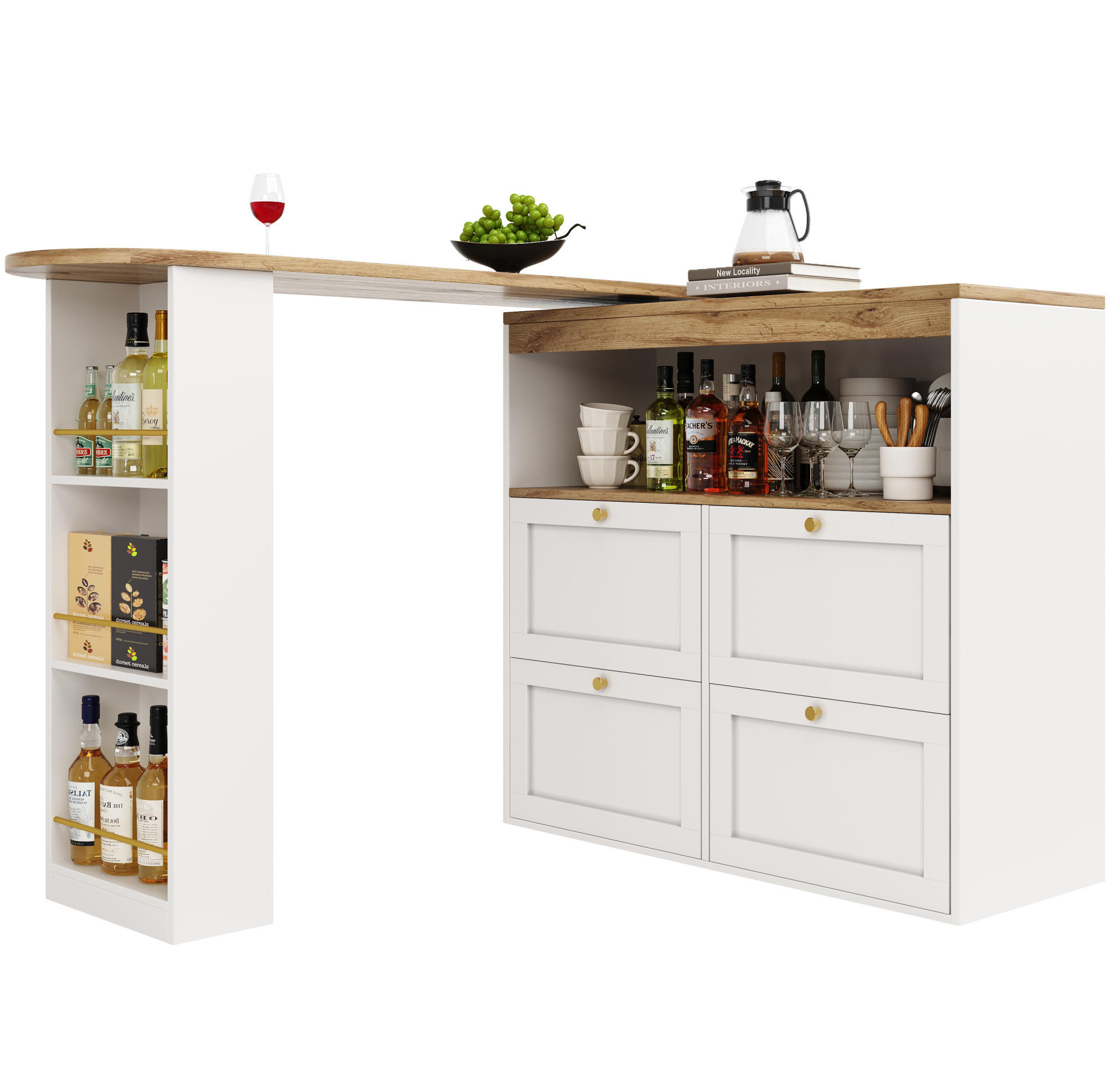 L-FÖRMIGER Schrank 105x39x102cm Weiß mit drehbarem Seitenrahmen & 4 Schubladen - Weiß, Holzwerkstoff (105/102/39cm) - Modfu