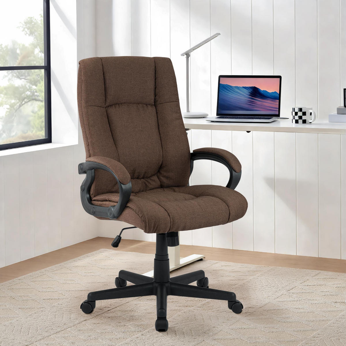 DREHSTUHL Stoff Braun - Schwarz/Braun, Kunststoff/Textil (66/106/70cm) - CLP
