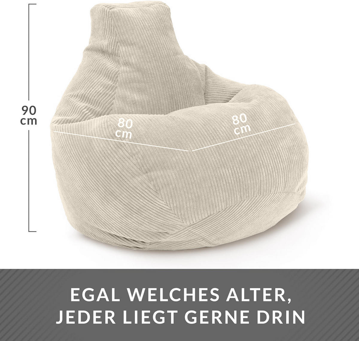 SITZSACK MIT RÜCKENLEHNE Cozy Cord - Beige, Textil (80/90/90cm) - Green Bean