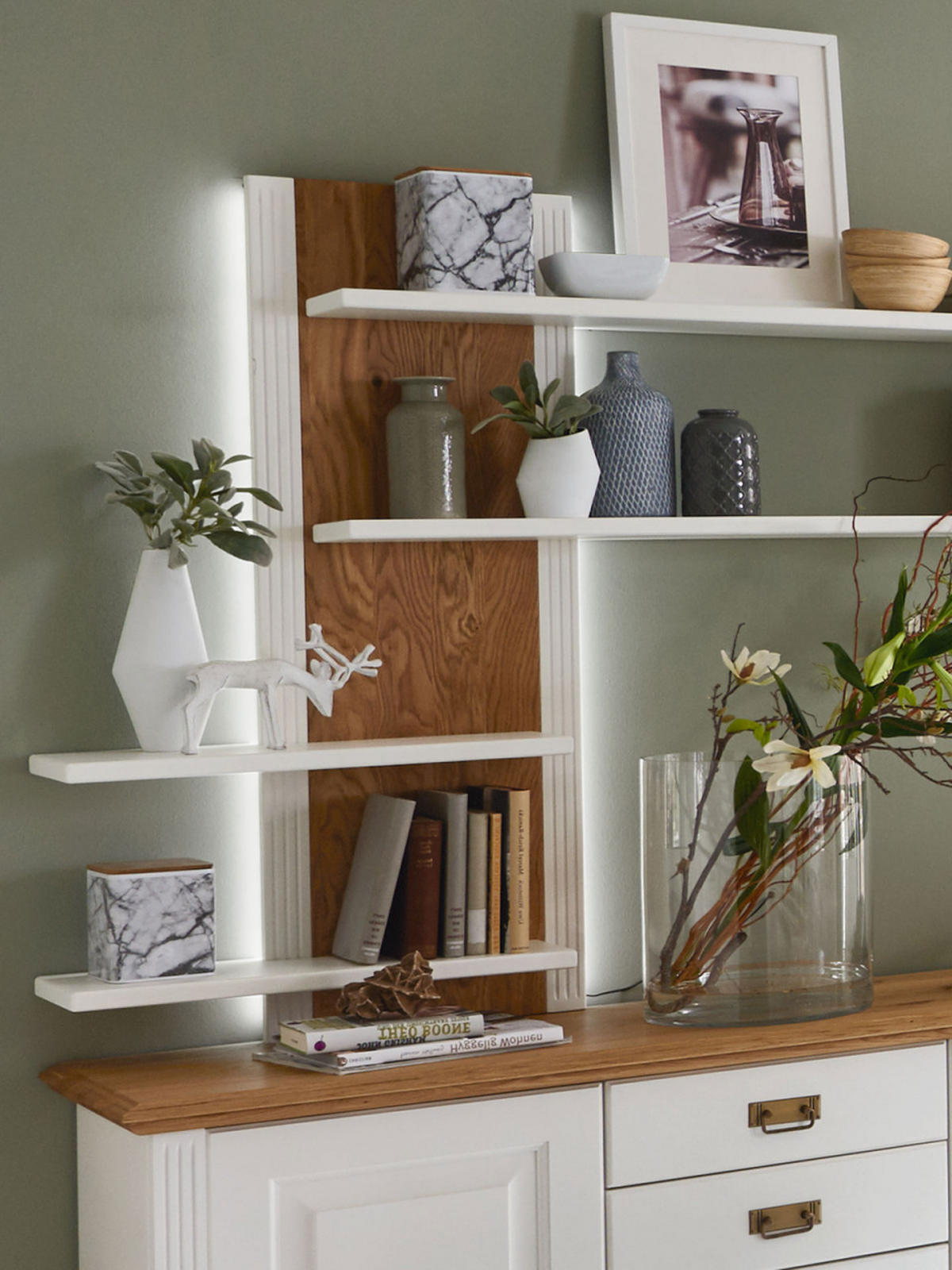 WANDREGAL Novara - Weiß/Braun, Holz (160/115/27cm) - Casamia Massive Möbel