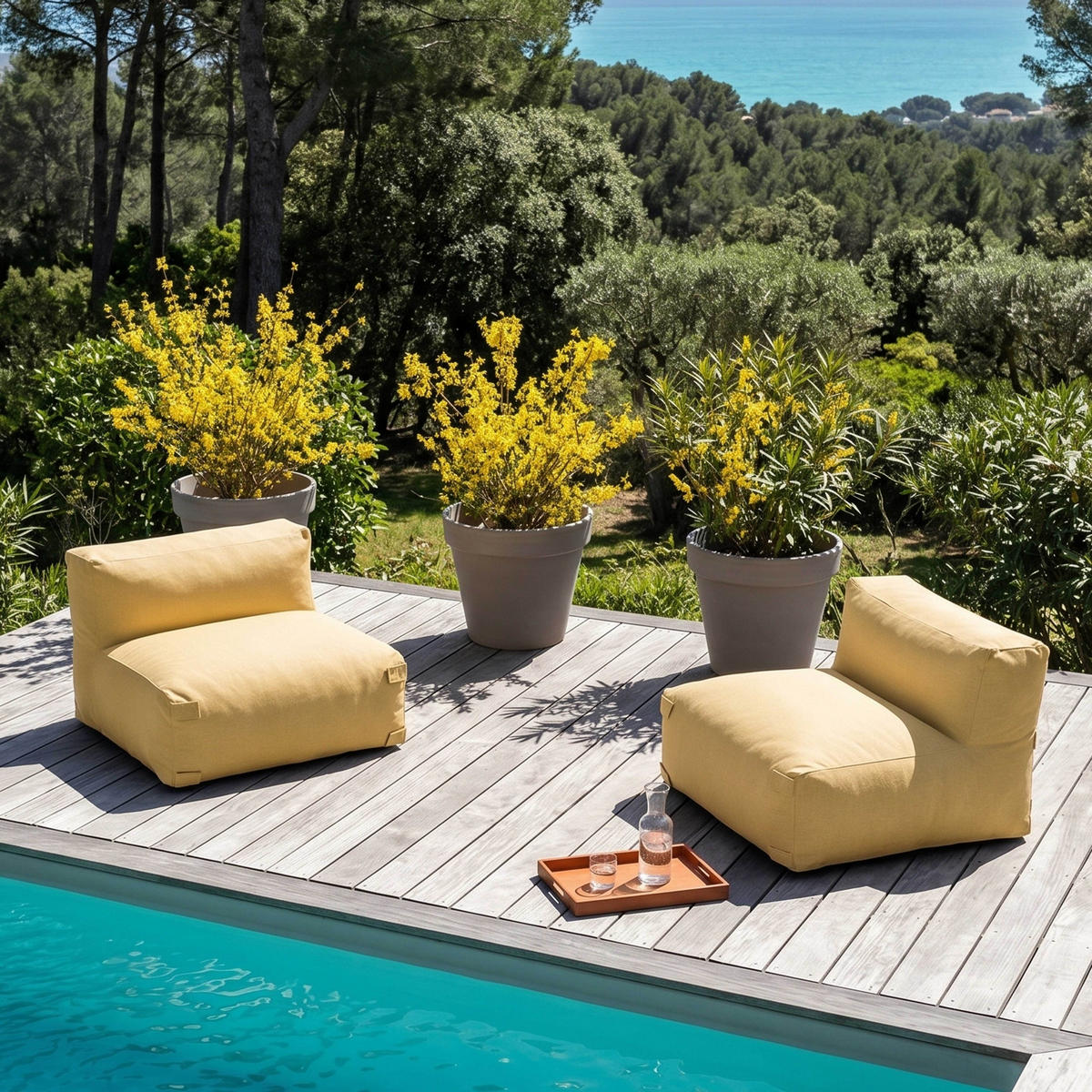 GARTENSOFA mit 2 Sitzplätzen, Hellgelb - Gelb, Textil - Oviala
