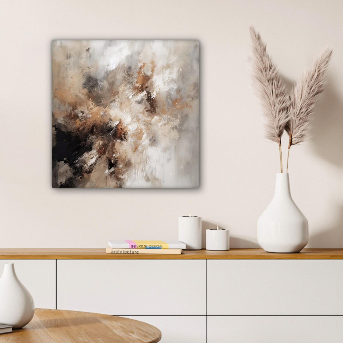 LEINWANDBILD - Farbe - Abstrakt - Beige - Kunst - 50x50 - Room Decor - Greige, Textil (50/50cm) - MuchoWow