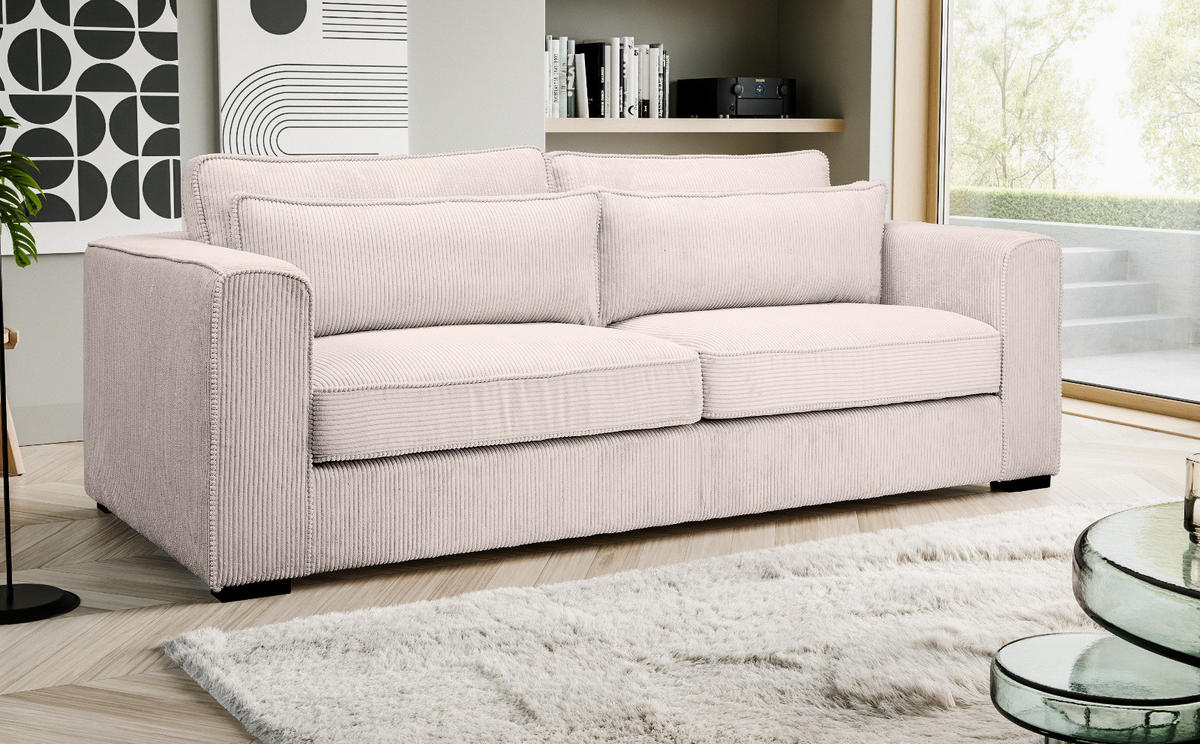 SOFA grau-beige Cord 3-Sitzer 241 cm, Couch mit Wellenfederung - Beige/Schwarz, Holzwerkstoff/Kunststoff (241/92/112cm) - Inn.Furn