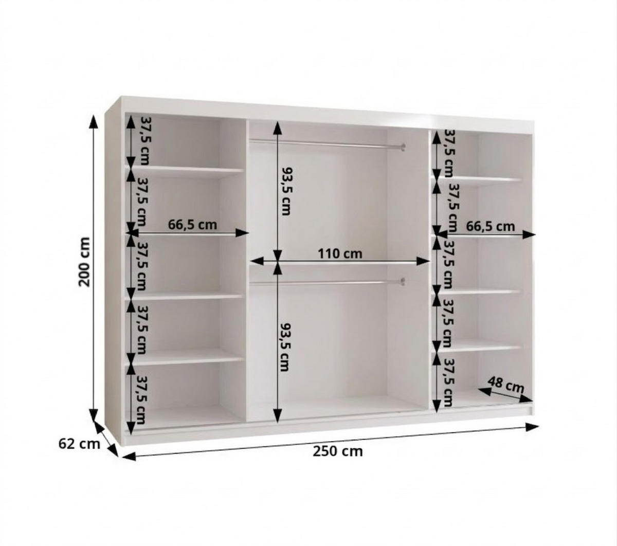 SCHIEBETÜRENSCHRANK mit Spiegel LUCY 200/250/62 3-türig - Silberfarben/Weiß, Holz (250/62/250cm) - MÖBEL KRYSPOL