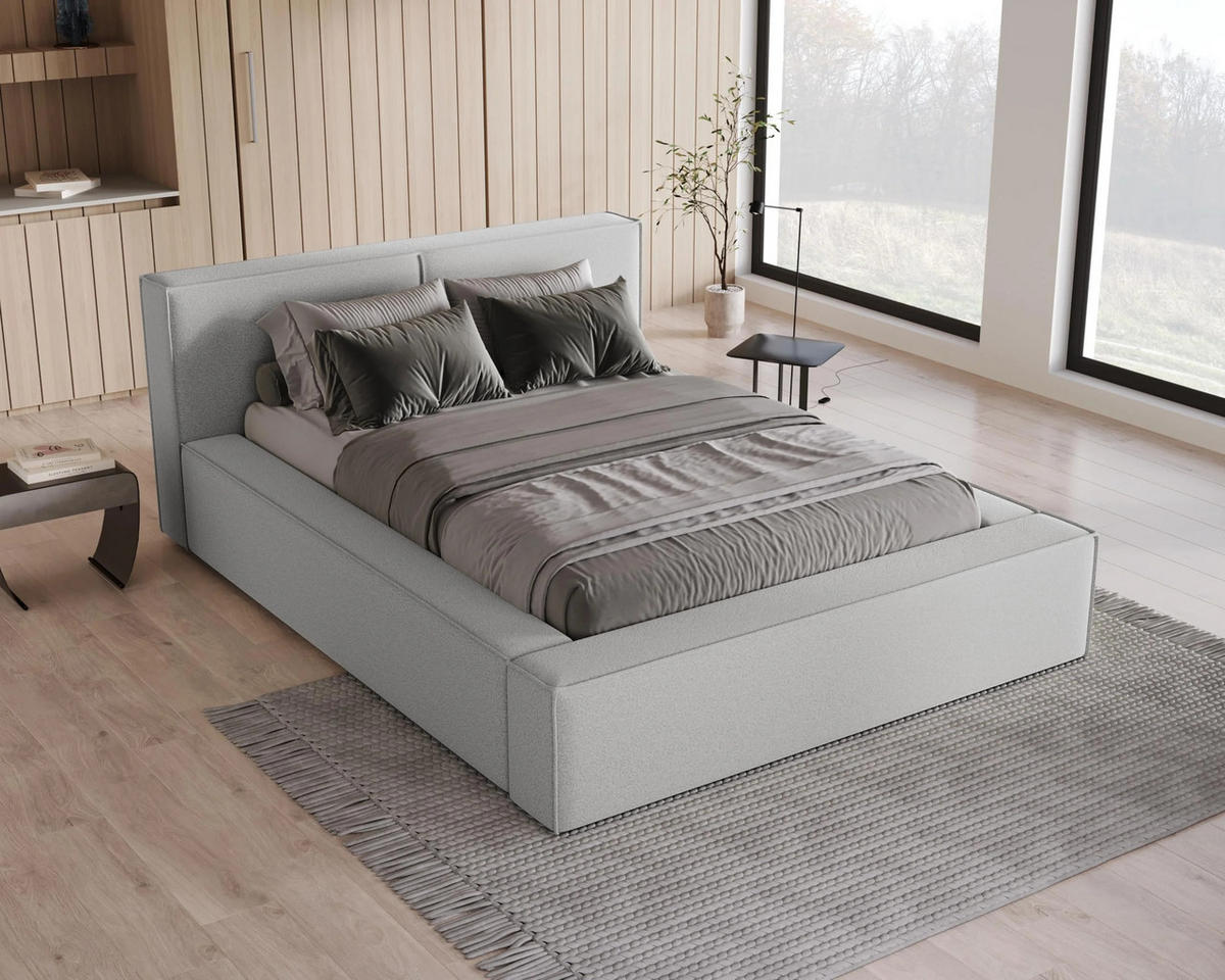 POLSTERBETT Lugano 140x200 cm mit Bettkasten und elegantem Kopfteil - Bouclé Grau - Grau, Holz/Textil (140/200cm) - Chilly