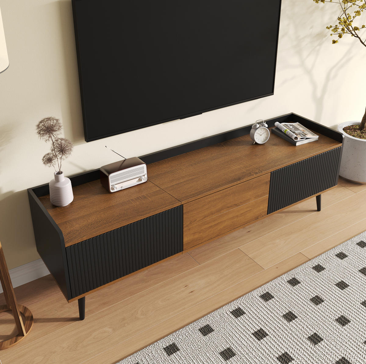 TV-SCHRANK 3-türig 160 cm Schwarz Natur - Schwarz, Holzwerkstoff (39/49.5/160cm) - Beauniv