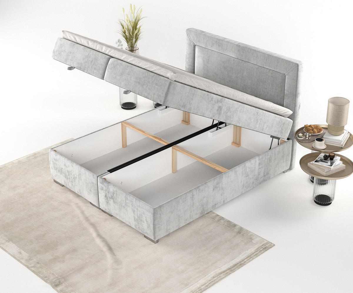 BOXBETT Lontano 200/200 cm Hellgrau im Lotta Stoff - Chromfarben/Hellgrau, Holz/Holzwerkstoff (200/200cm) - AltaBeds