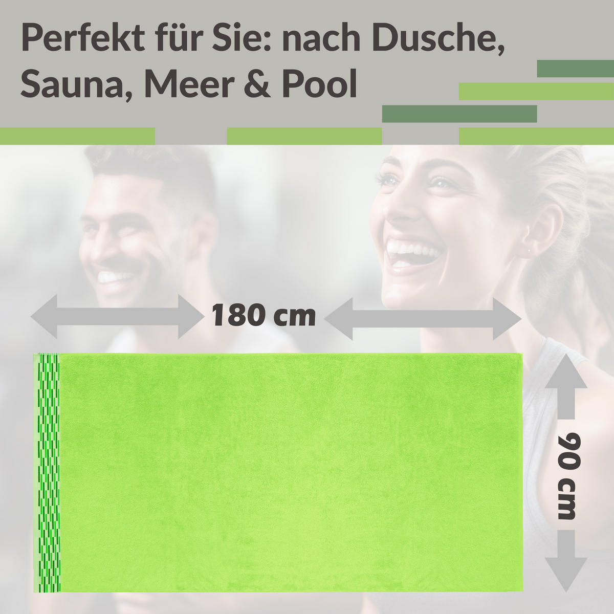BADETUCH extra groß Lugano Apfelgrün 90x180 cm - Hellgrün, Textil (90/180cm) - Lashuma