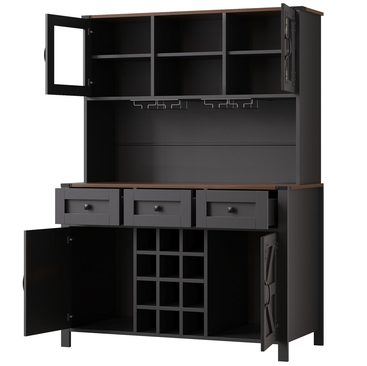 BUFFET 120/170/40 cm Schwarz aus MDF und Glas mit LED-Lichtleiste - Schwarz, Holzwerkstoff (40/170/120cm) - OKMYHOME