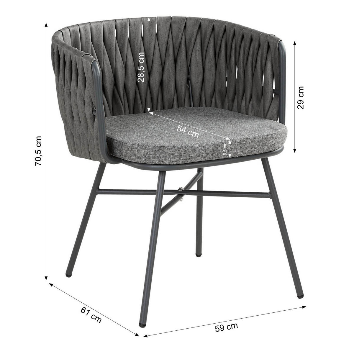 GARTENMÖBEL-SET 3-tlg. Kunststoff Grau - Grau, Textil/Metall - Homestyle4u
