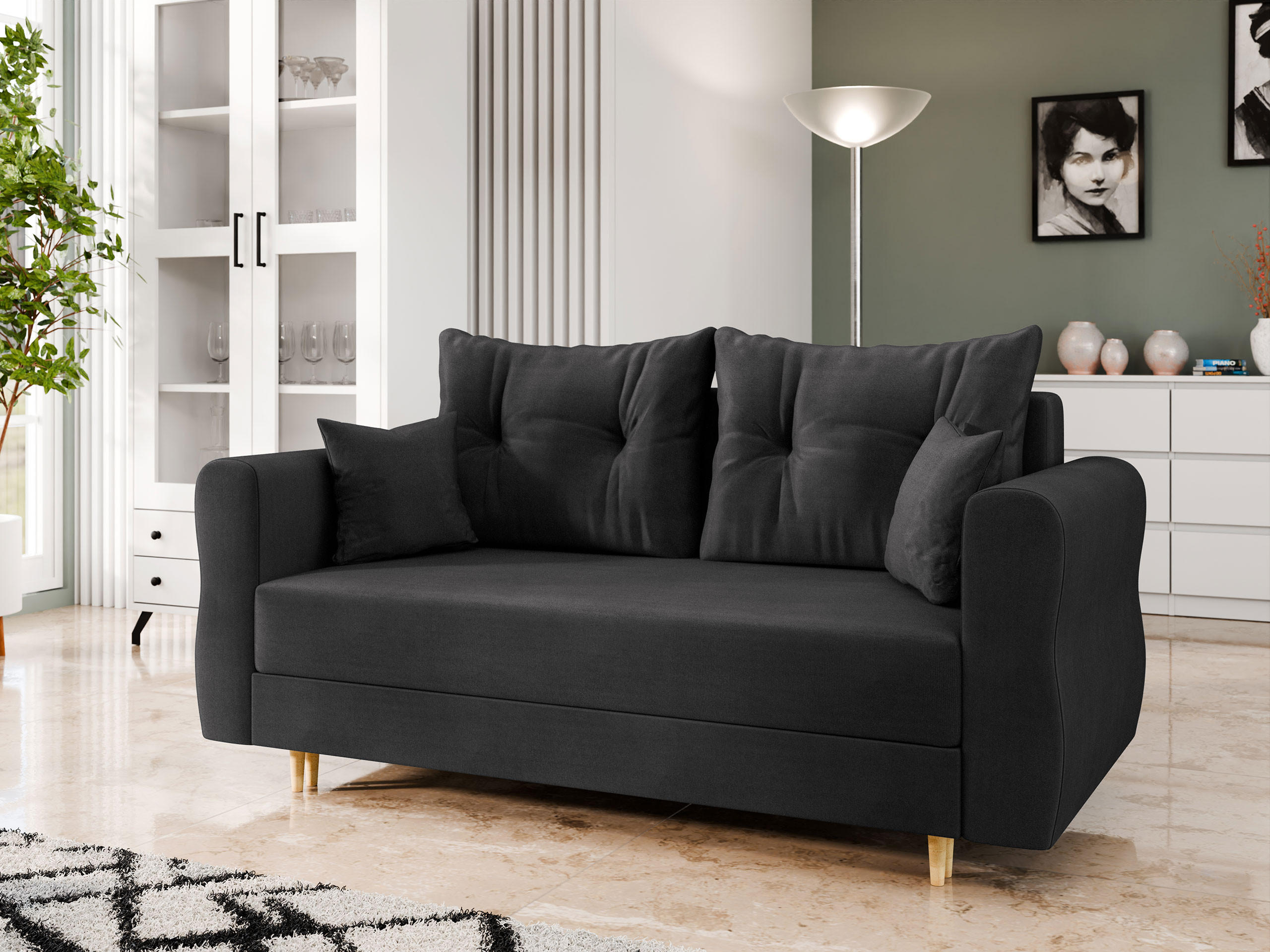 SCHLAFSOFA Zako 2 - Schwarz/Naturfarben, Holz/Textil (167/85/77cm) - MIRJAN24