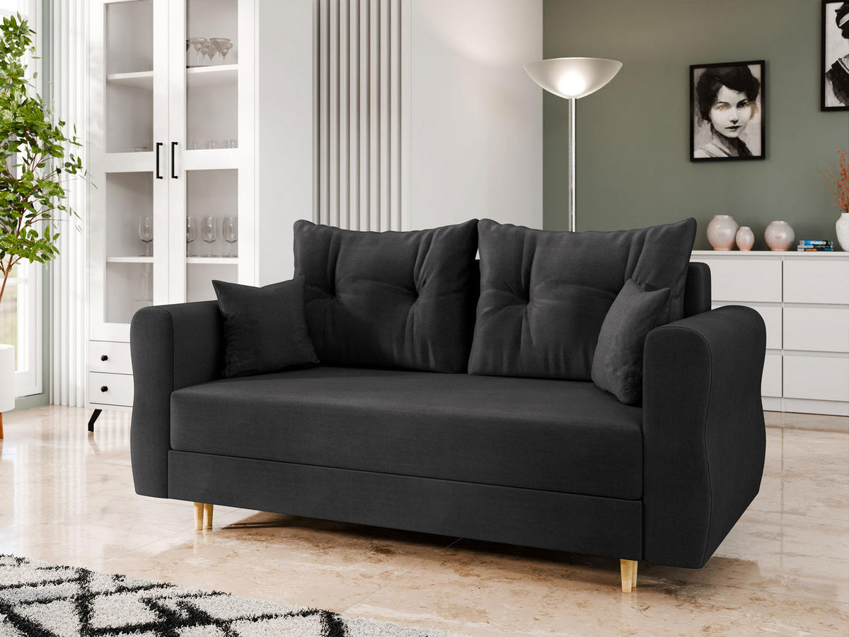 SCHLAFSOFA Zako 2 - Schwarz/Naturfarben, Holz/Textil (167/85/77cm) - MIRJAN24