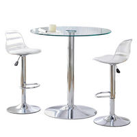 BARTISCH-SET DE-39347 3-teilig, Glastisch und 2 Hocker Silber - Silberfarben, Metall (89/92/89cm) - ComfortXL