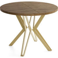 ESSTISCH Daisy runder ausziehbarer, Lefkas Eiche 100-180/100/76 cm - Alteiche/Goldfarben, Holzwerkstoff/Metall (100/100/76cm) - WFL GROUP