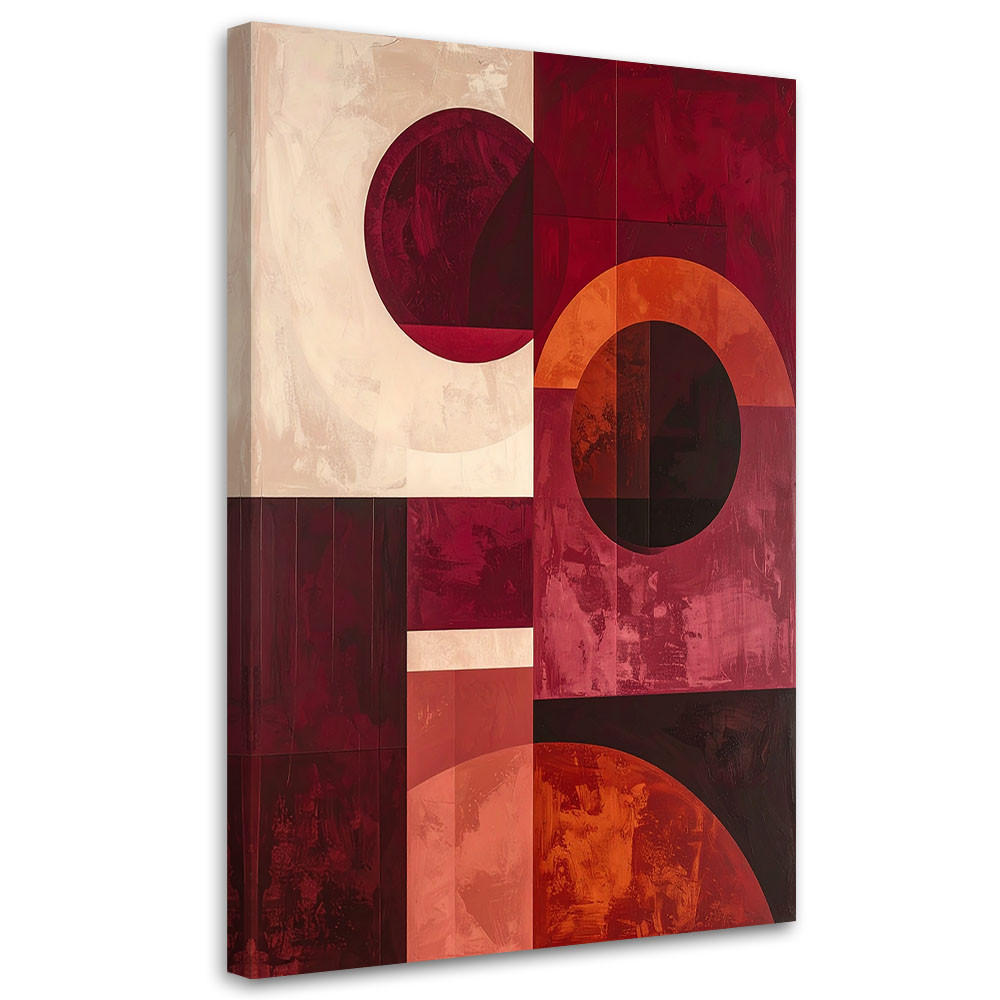 BILD auf Leinwand, Abstrakte Komposition mit bordeauxroten Kreisen und Rechtecken - Rot, Textil (20/30cm) - Feeby