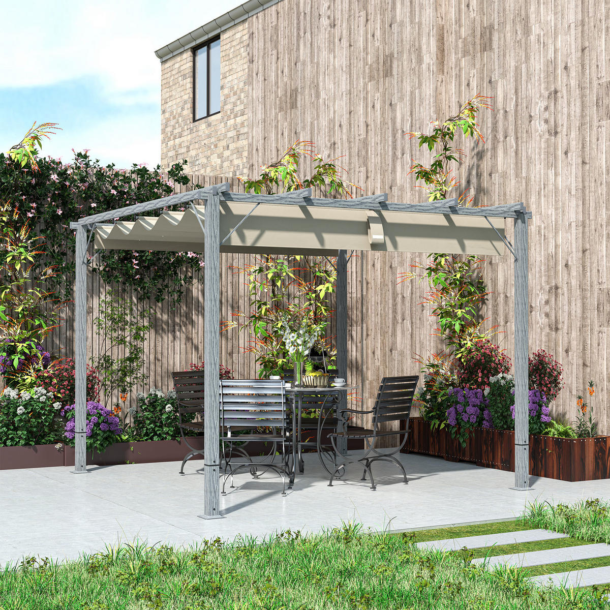 PERGOLA ca. 3x3m, Grau - Grau, Metall (296/232/299cm) - Outsunny