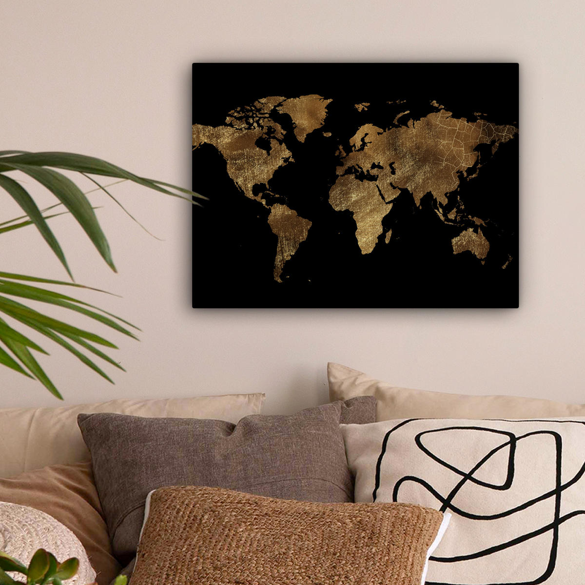 LEINWANDBILD Weltkarte - Gold - Luxus - Erde - Schwarz 40x30 cm - Goldfarben, Textil (40/30cm) - MuchoWow