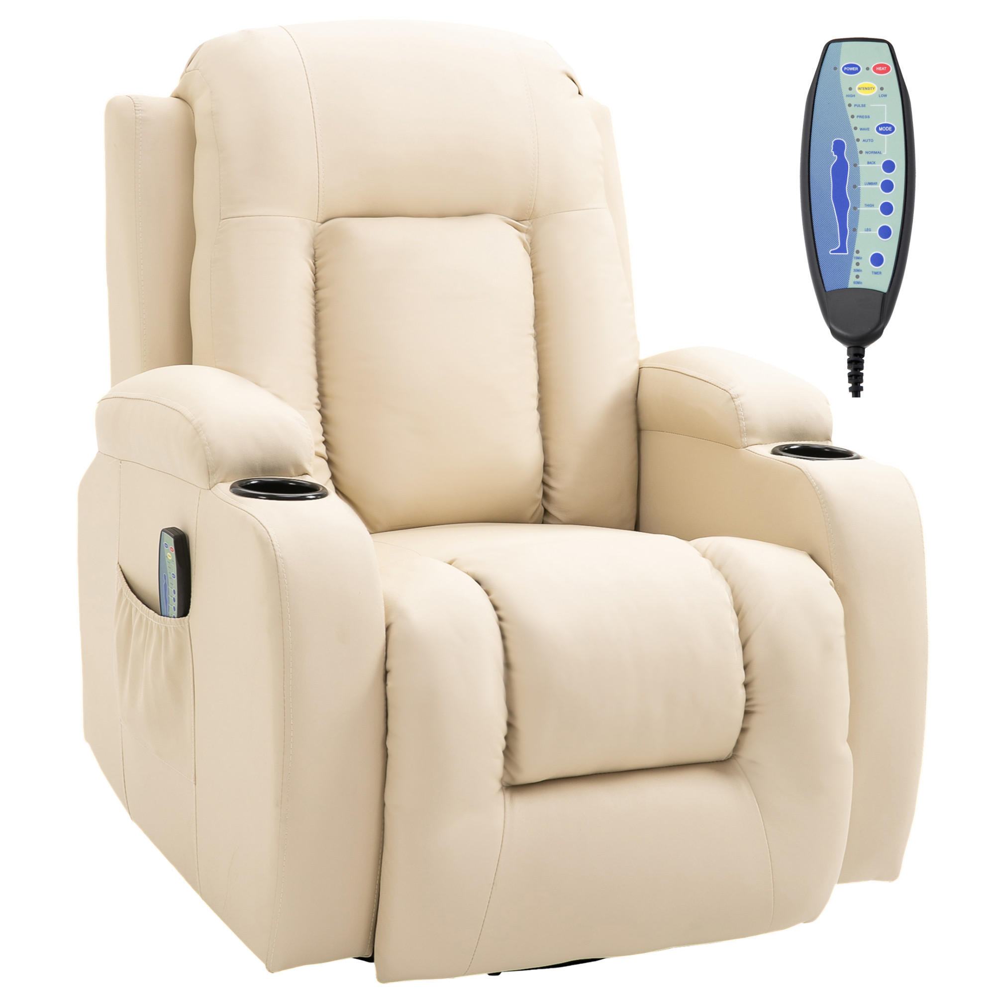 MASSAGESESSEL Kunstleder Cremeweiß - Weiß, Kunststoff/Metall (94/104/85cm) - HOMCOM