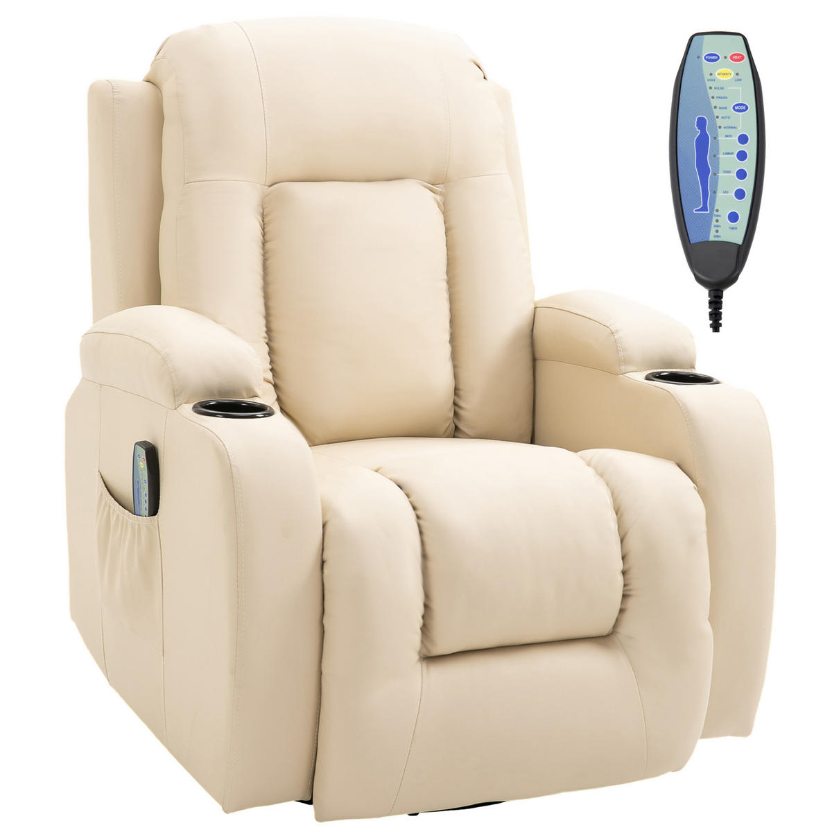 MASSAGESESSEL Kunstleder Cremeweiß - Weiß, Kunststoff/Metall (94/104/85cm) - HOMCOM