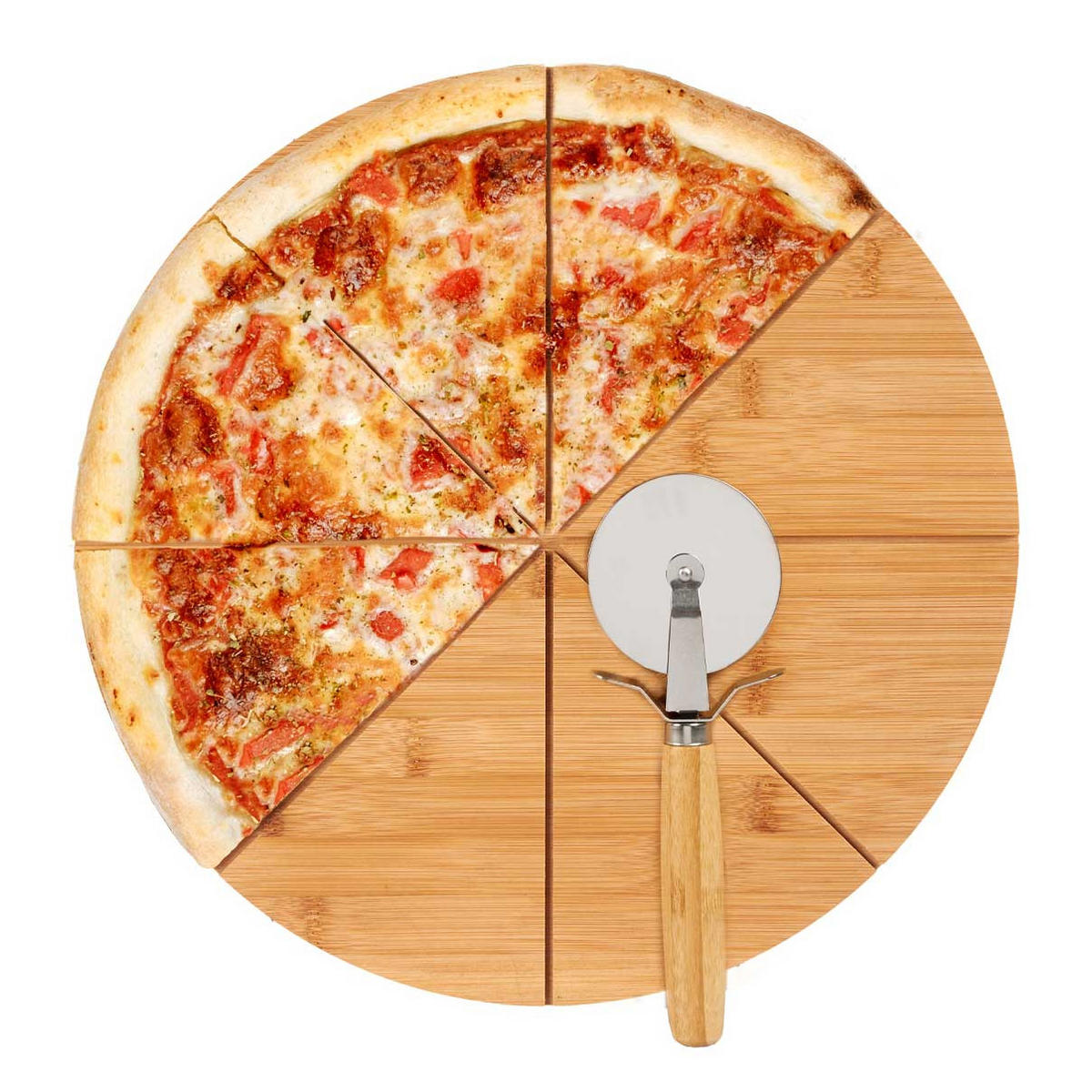 PIZZABRETT Bambus 35 cm + Pizzamesser - Braun, Naturmaterialien (35.2cm) - Kinvara