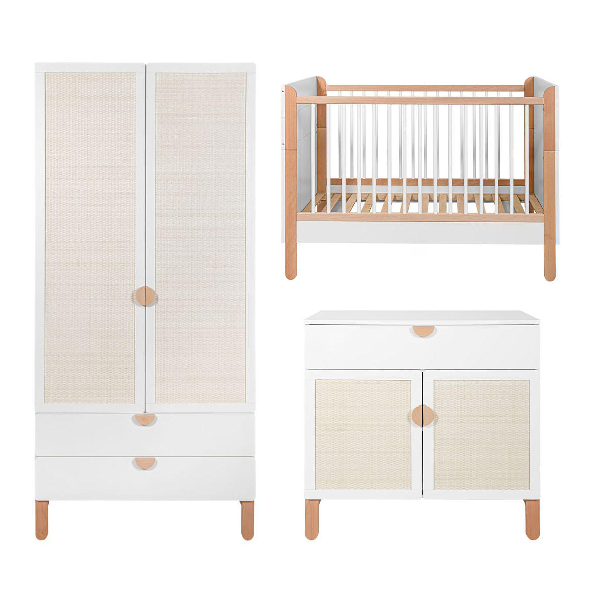POKOJ PRO MIMINKO 3DÍLNÝ Laurie Bílá a dřevo - bílá, kompozitní dřevo (123.5/90/64cm) - Petits-meubles