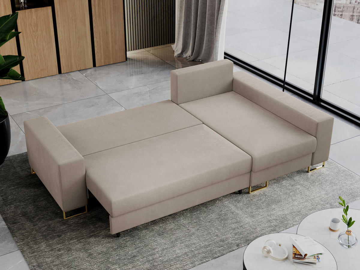 ECKSOFA Dorian Velvet Beige - Beige/Goldfarben, Textil/Metall (242/138cm) - MKS