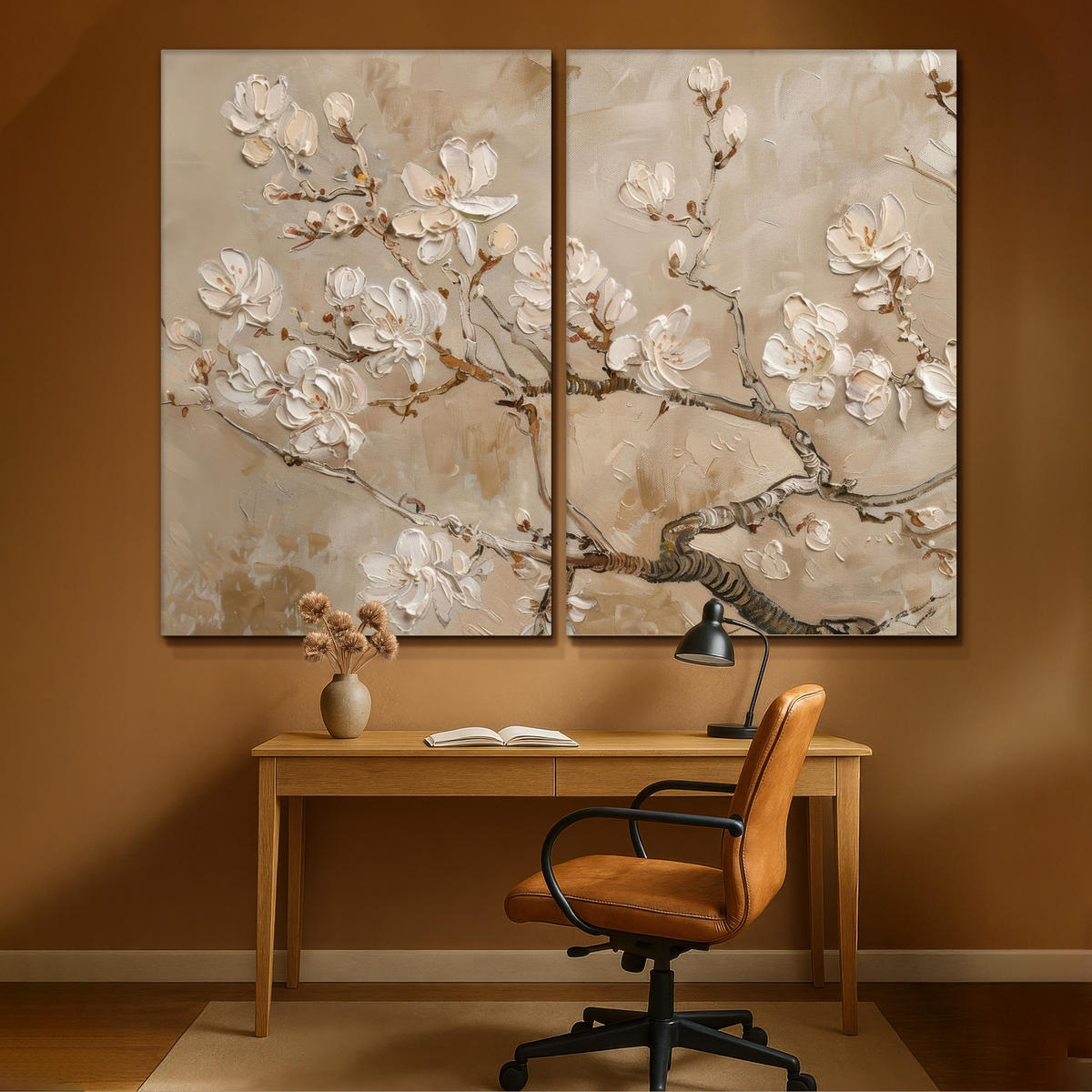 LEINWANDBILD 2er Set Beige - Blüte - Modern 240x180 cm - Greige, Textil (240/180cm) - MuchoWow