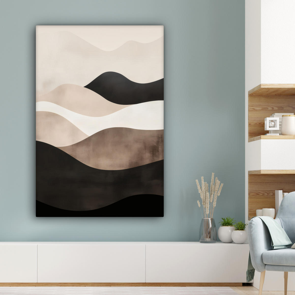 LEINWANDBILD Abstrakt - Landschaft - Wellen - Cremefarben Deko Groß 90x140 cm - Cappuccino, Textil (90/140cm) - MuchoWow