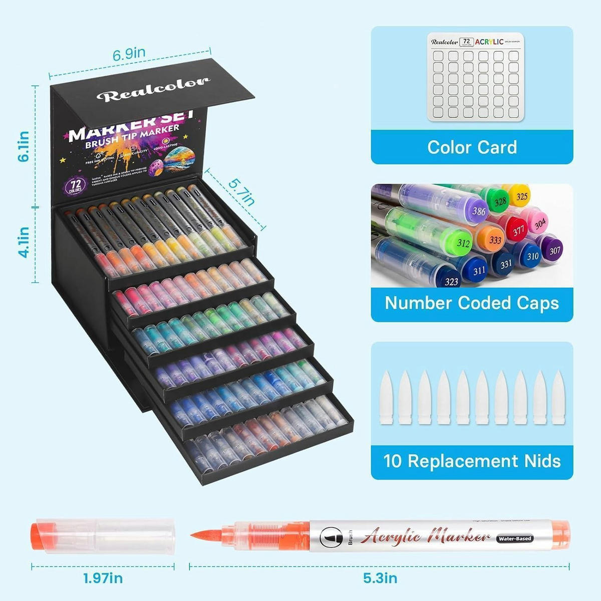 ACRYLFARBEN-MARKER Set 72 Farben Pinselspitze - Multicolor, Kunststoff (1.5/1.5/13.5cm)