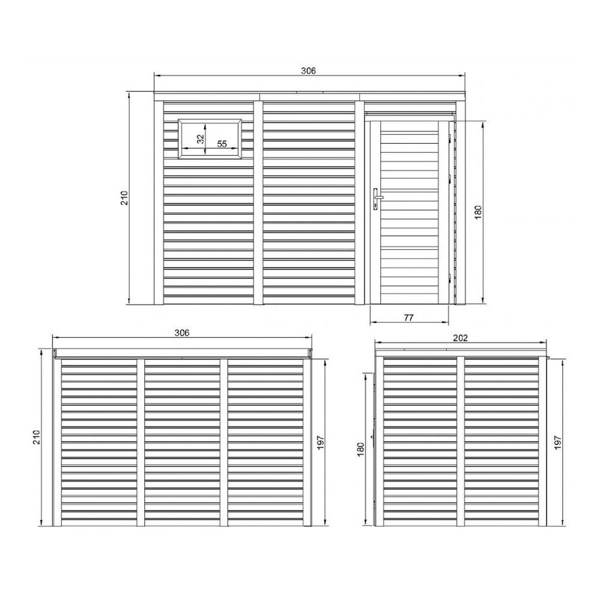 GARTENHAUS Holz 6,18 m², 306/216/202 cm, mit imprägniertem Boden, M326F2+M326G - Beige, Holz (306/216/202cm) - Timbela