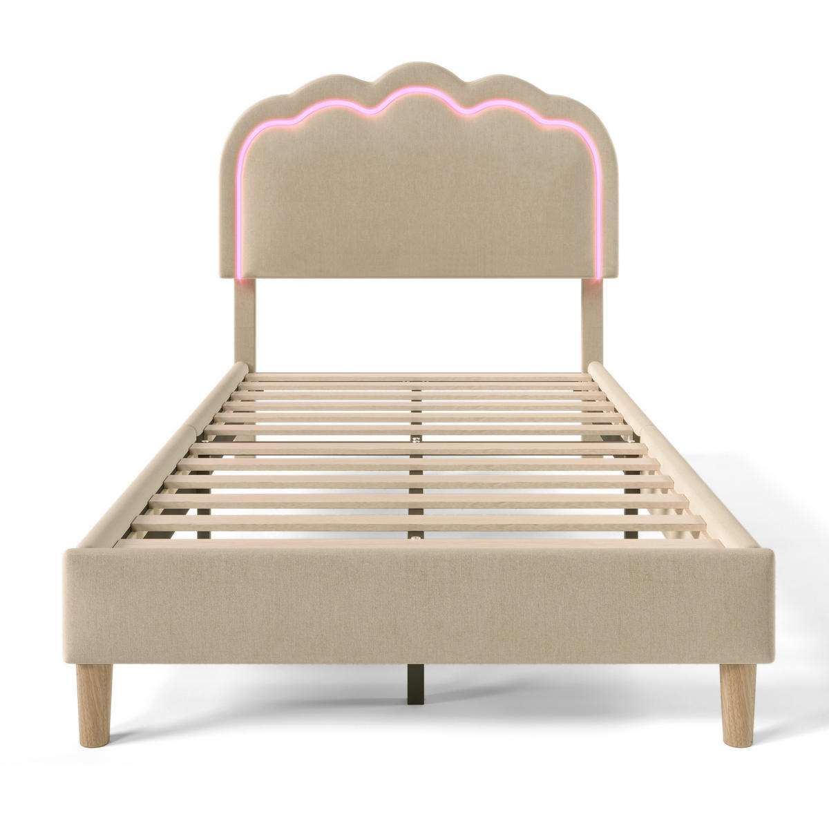 POLSTERBETT 90/190 cm Beige aus Leinen mit LED-Kopfteil - Beige, Textil (90/200cm) - OKMYHOME