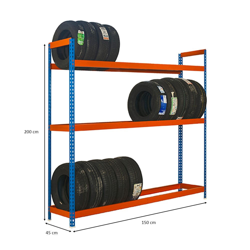 REIFENREGAL Big Metal Shark NO.6 HxBxT 200 x 150 x 45 cm 3 Ebenen 18 Reifen Blau/Orange - Blau, Metall (150/200/45cm) - PROREGAL