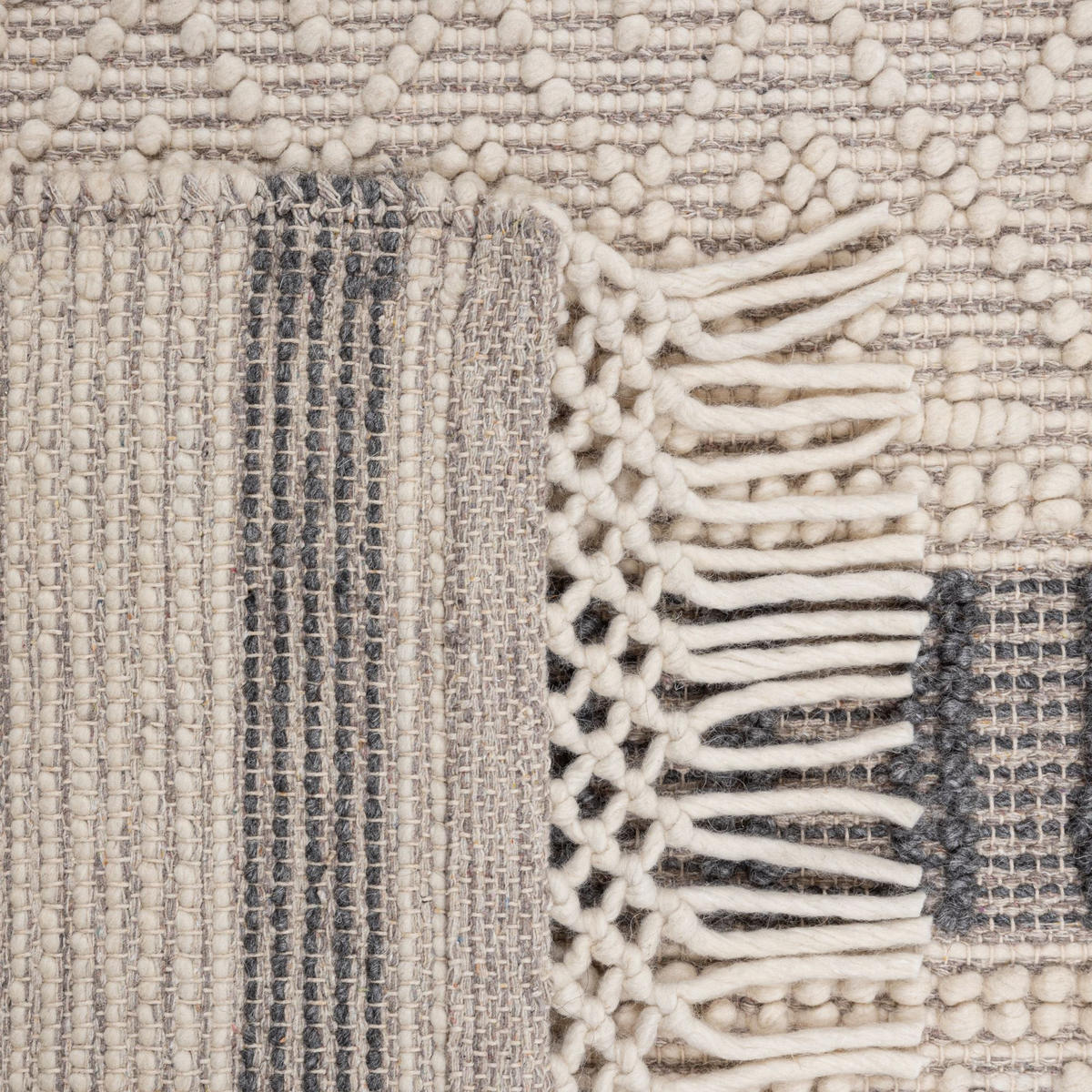 FALCHWEBETEPPICH Macrame Style, beige/schwarz 170x240 cm - Naturfarben, Textil (170/240cm) - Rug and Roll