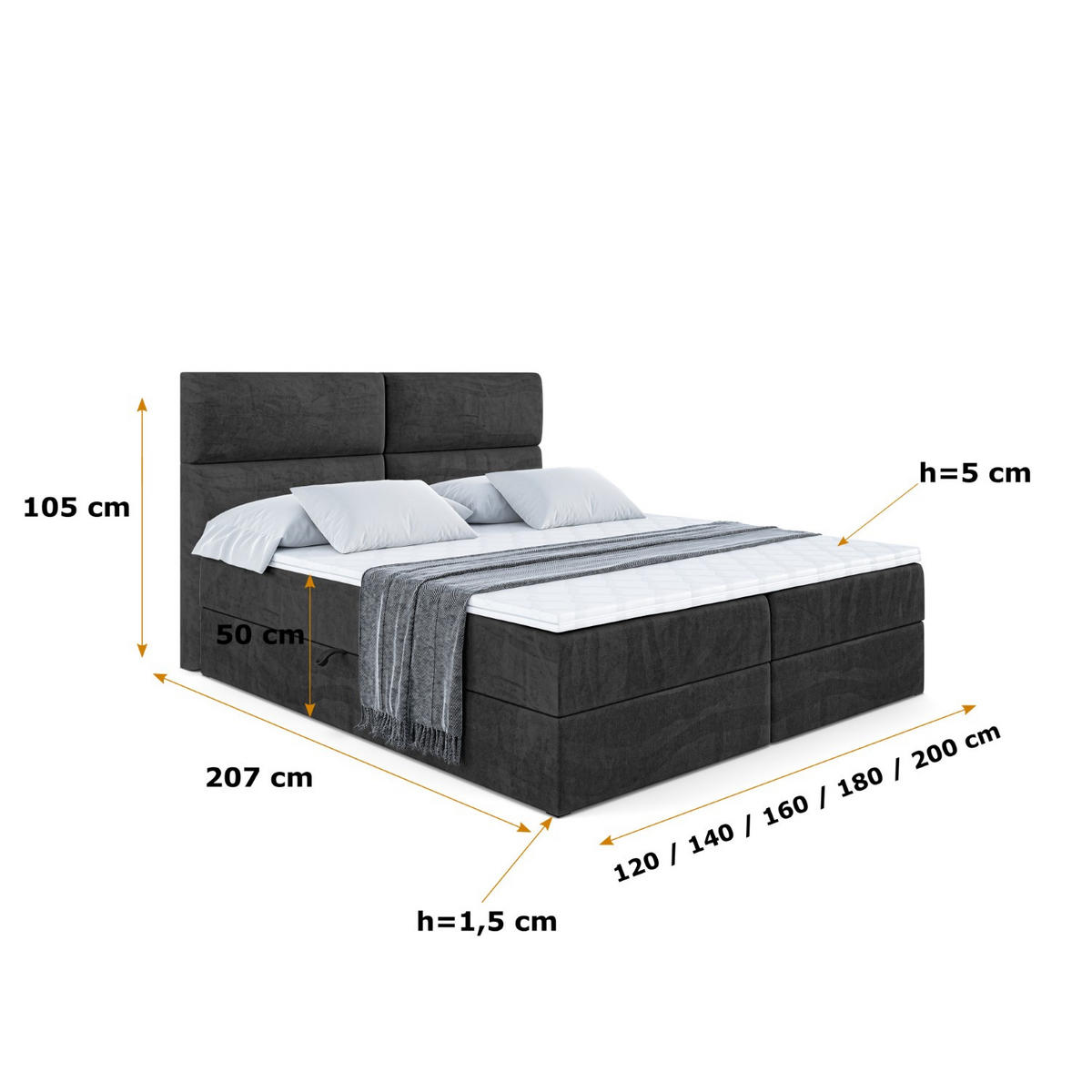 BOXBETT mit Matratze H4 und Lattenrost - BOXI3 - 120x200 cm - H4 - Schwarz - Schwarz, Holzwerkstoff (120/200cm) - ALTDECOR
