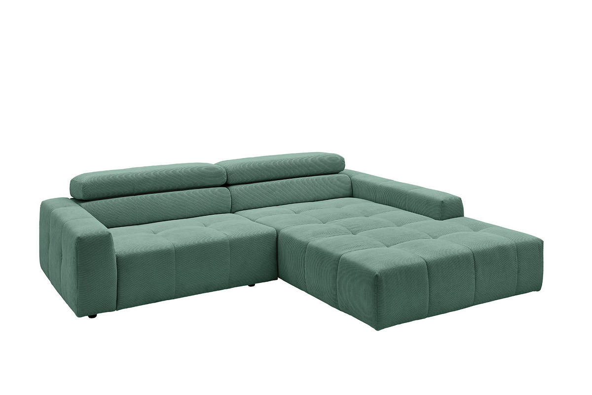ECKSOFA MIT MOTORISCHEM SITZVORZUG RENO Smaragdgrün Cord - Smaragdgrün/Schwarz, Kunststoff/Textil (258/217cm) - KAWOLA