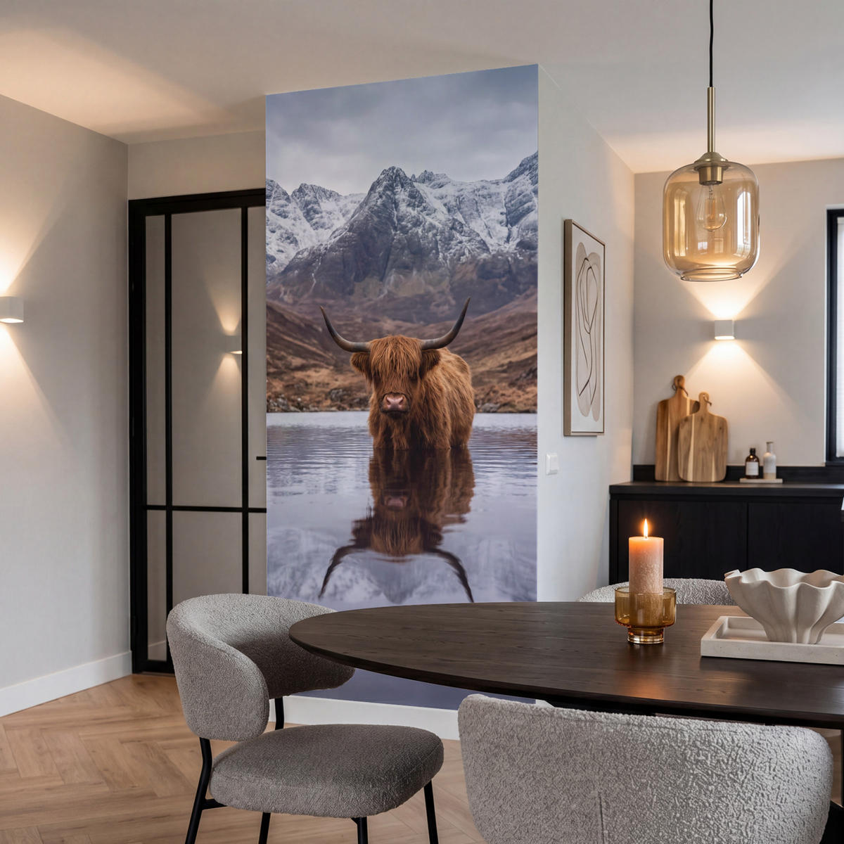 TAPETE - Schottischer Hochländer - Braun - Wasser - 100x220 cm - Braun, Papier (100/220cm) - OnlyWow