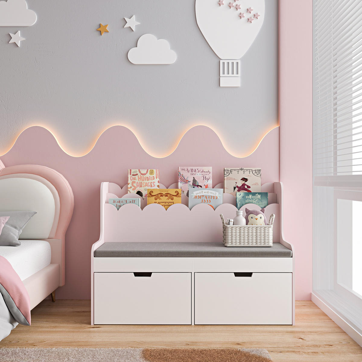 KINDERSITZBANK Vestnes - Hellrosa/Weiß, Holzwerkstoff (100/70/45cm) - [en.casa]