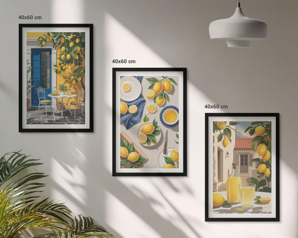 BILDER SET 3er Set - 40x60 cm Schwarzer Rahmen - Zitronengarten mit Getränken - Schwarz, Kunststoff (40/60cm) - TULUP