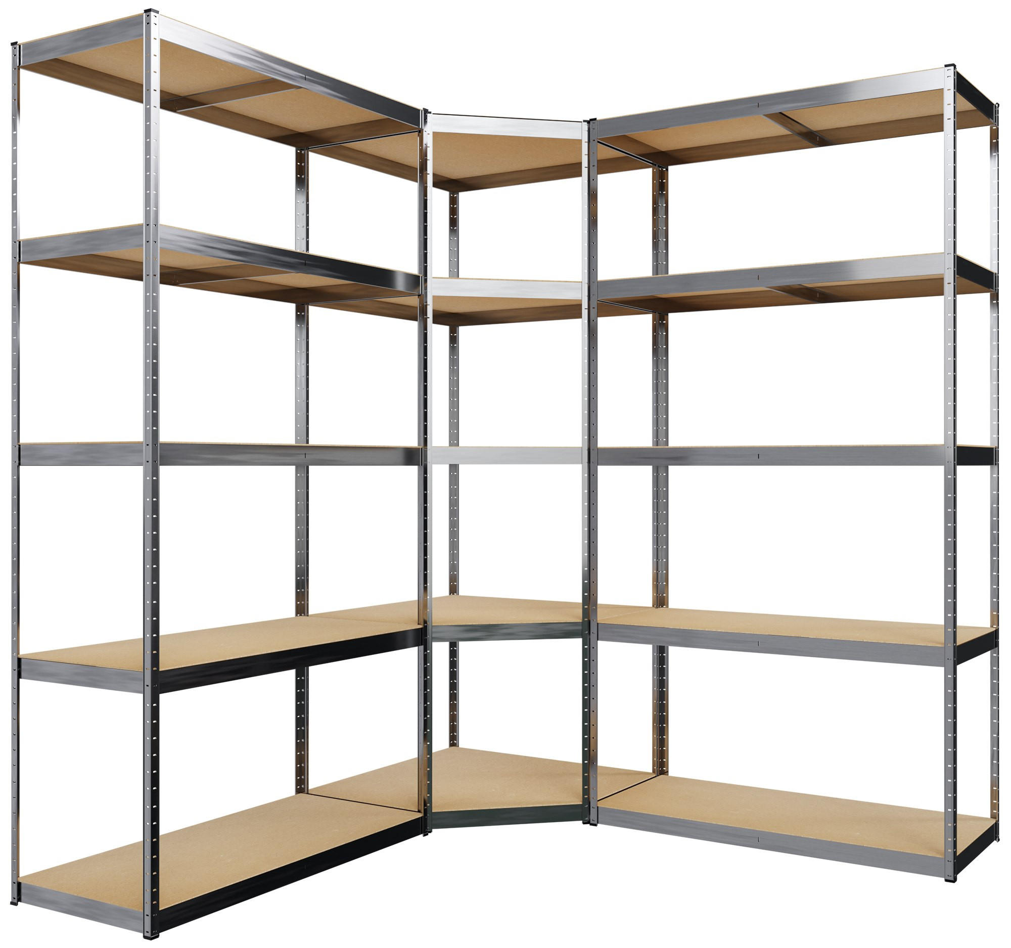 REGALSYSTEM 2 Lagerregal mit 1 Eckregal Metall silber - Silberfarben, Metall (160/180/160cm) - CLP
