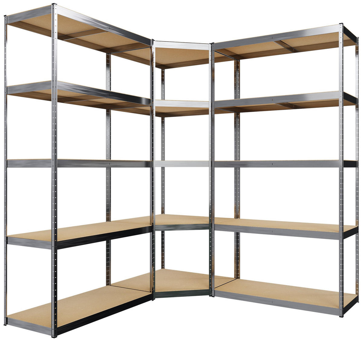 REGALSYSTEM 2 Lagerregal mit 1 Eckregal Metall silber - Silberfarben, Metall (160/180/160cm) - CLP