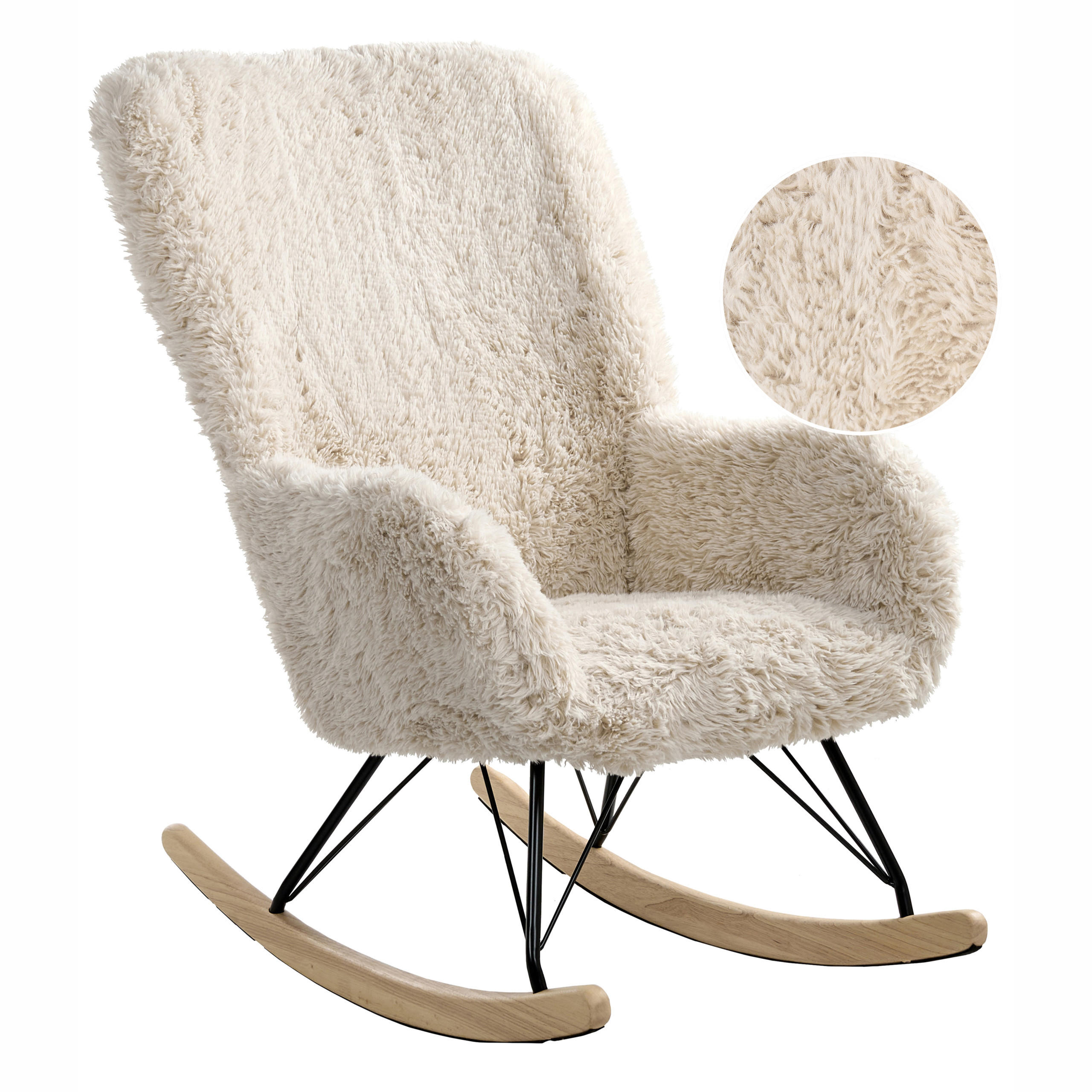 SCHAUKELSESSEL Webpelz Hellbeige Akra - Hellbraun, Textil (66/104/98cm) - Beliani