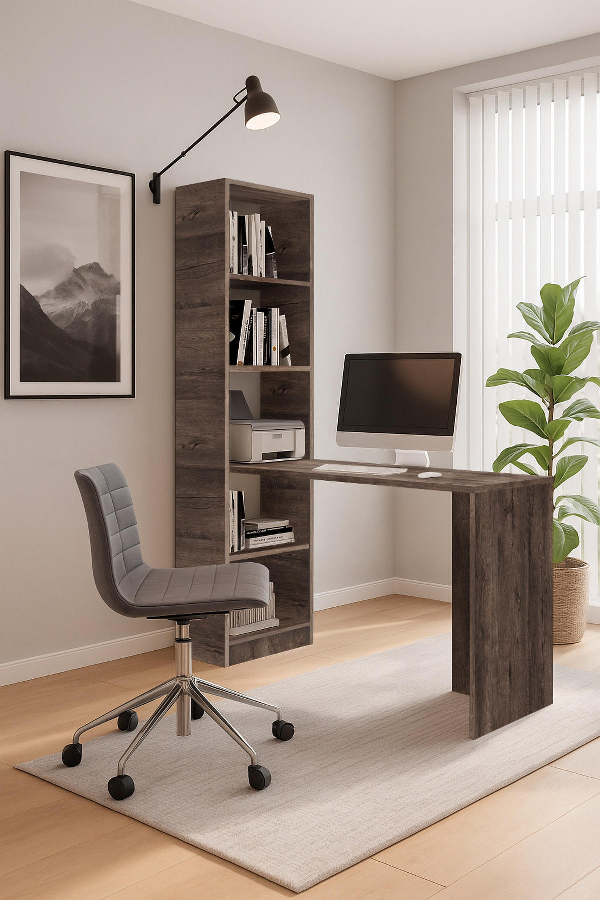SCHREIBTISCH B-1 mit Regal dunkle Esche - Eschefarben, Holzwerkstoff (50/125/183cm) - Kier Furniture