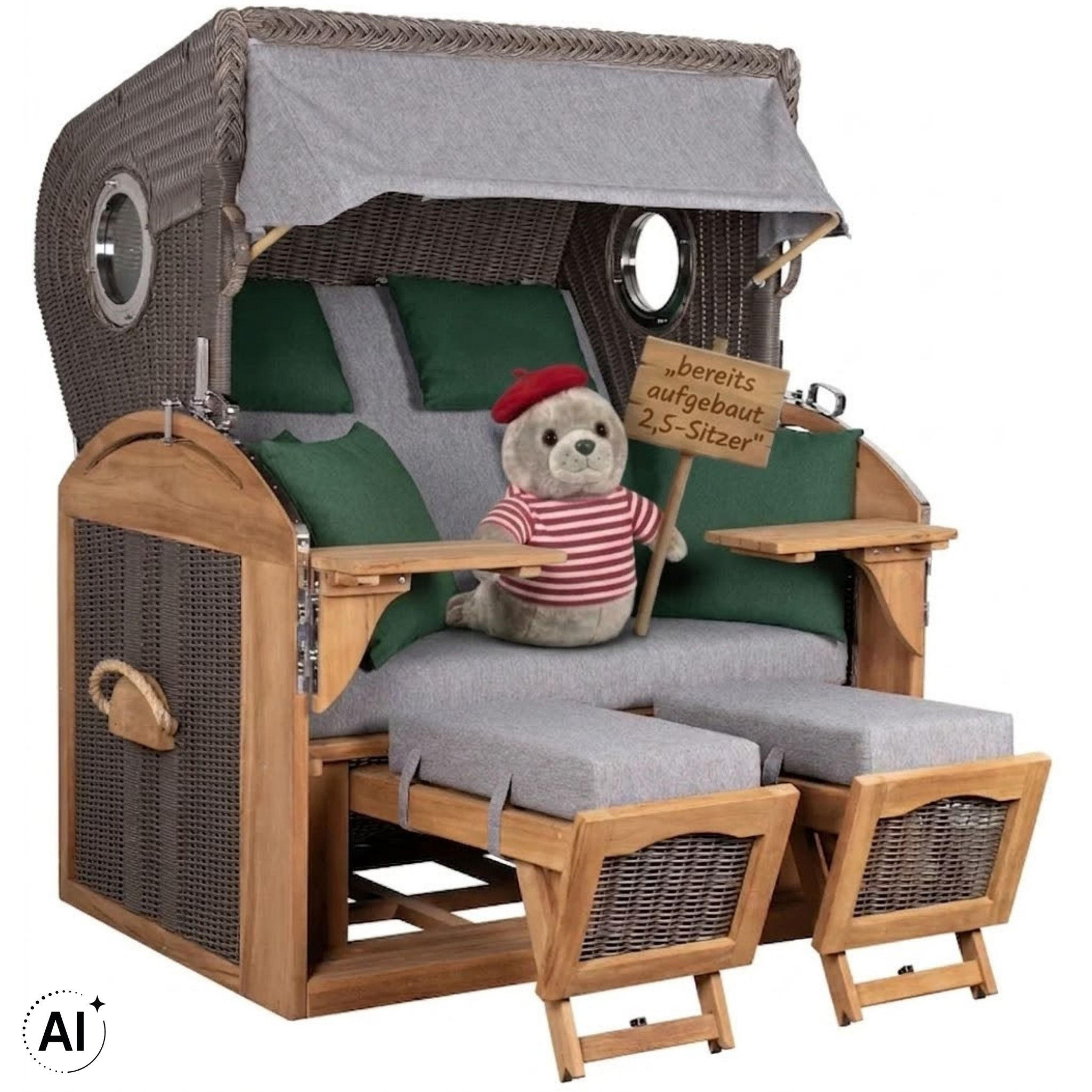 STRANDKORB XL Schillig Bullauge - Braun/Grau, Metall (142/170/95cm) - Mr. Deko
