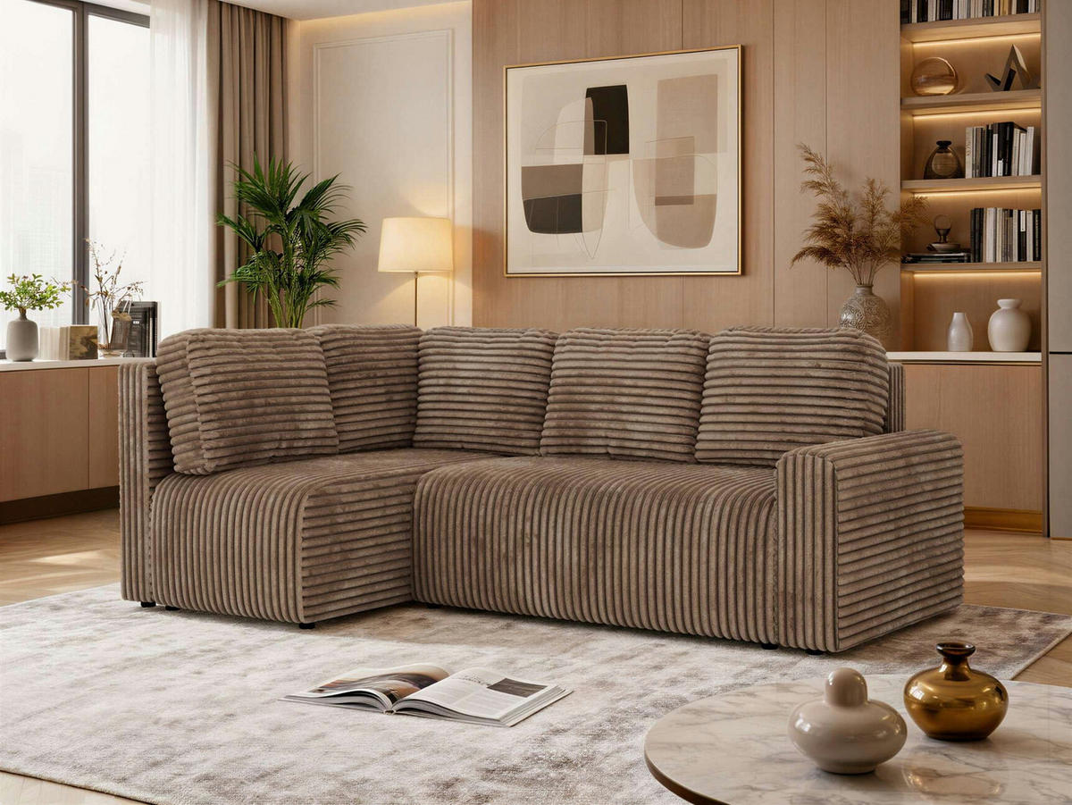 ROHOVÁ SEDAČKA NESSARO COR L - Hnědá Manšestr - Vlevo - černá/hnědá, textil/plast (151/240cm) - MKS