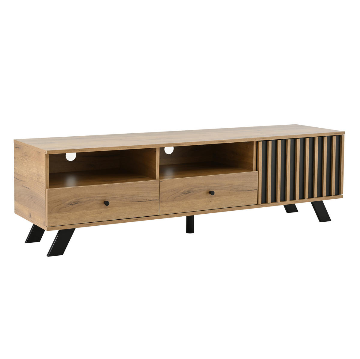 TV-LOWBOARD 150/38/44 cm mit 2 Schubladen und 1 Tür in Naturholz/Schwarz - Naturfarben, Holzwerkstoff (150/44/38cm) - BEAOK