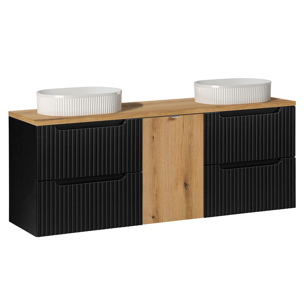 DOPPELWASCHTISCH 160.4cm Riva Schwarz und Holz - Schwarz, Holzwerkstoff (160.4/59/40cm) - Petits-meubles